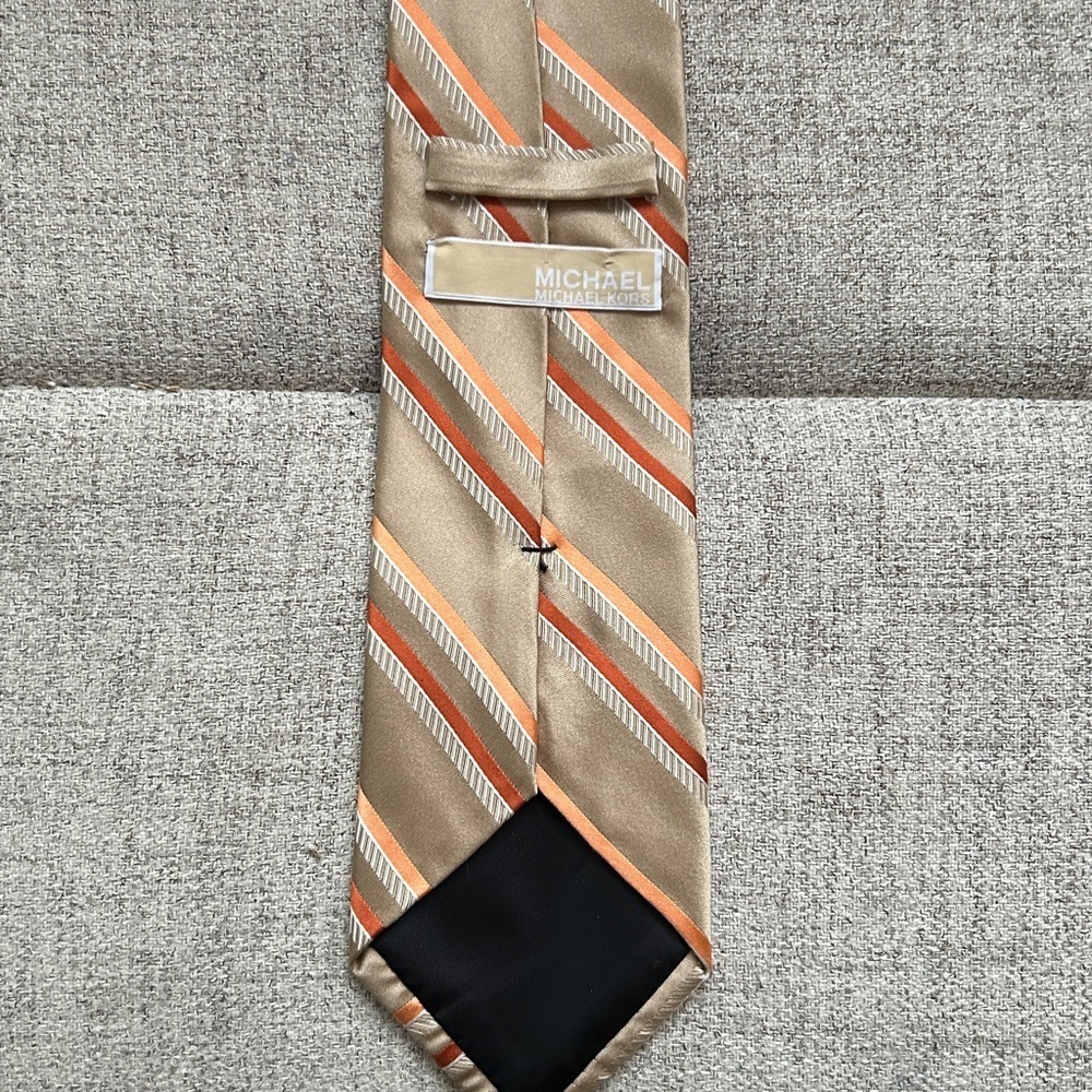 Michael Kors Striped Tie Taupe Orange Modern Necktie tie silk authentic - Picture 7 of 8